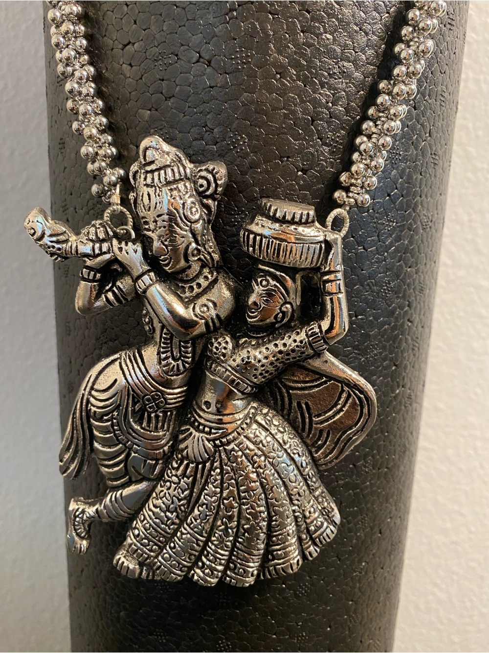 Oxidized Radha Krishna oversized Pendant Necklace